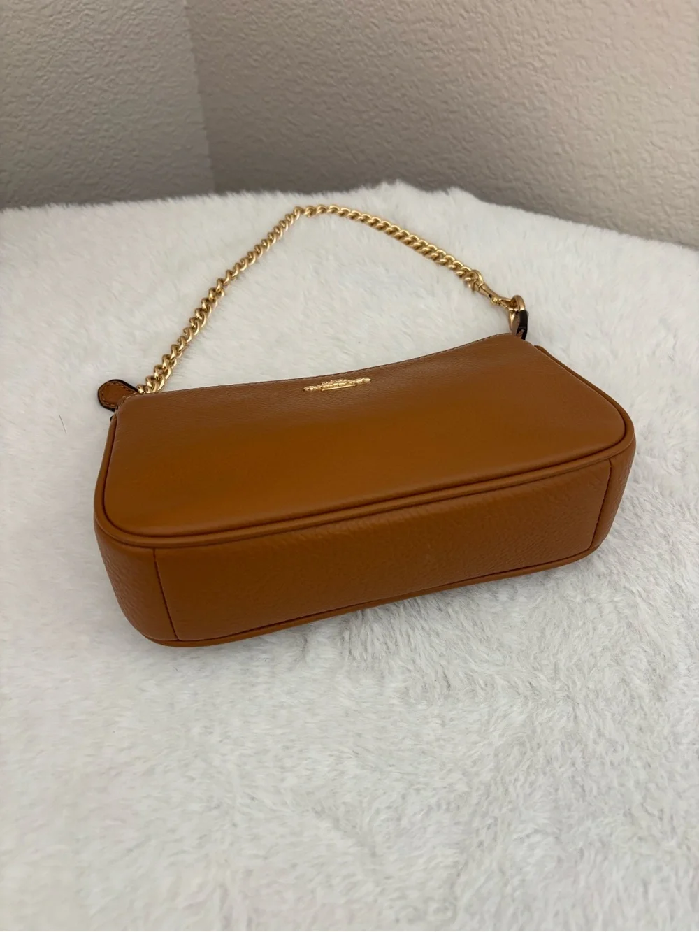 Coach Tan Leather Nolita 19 Wristlet with Gold Chain